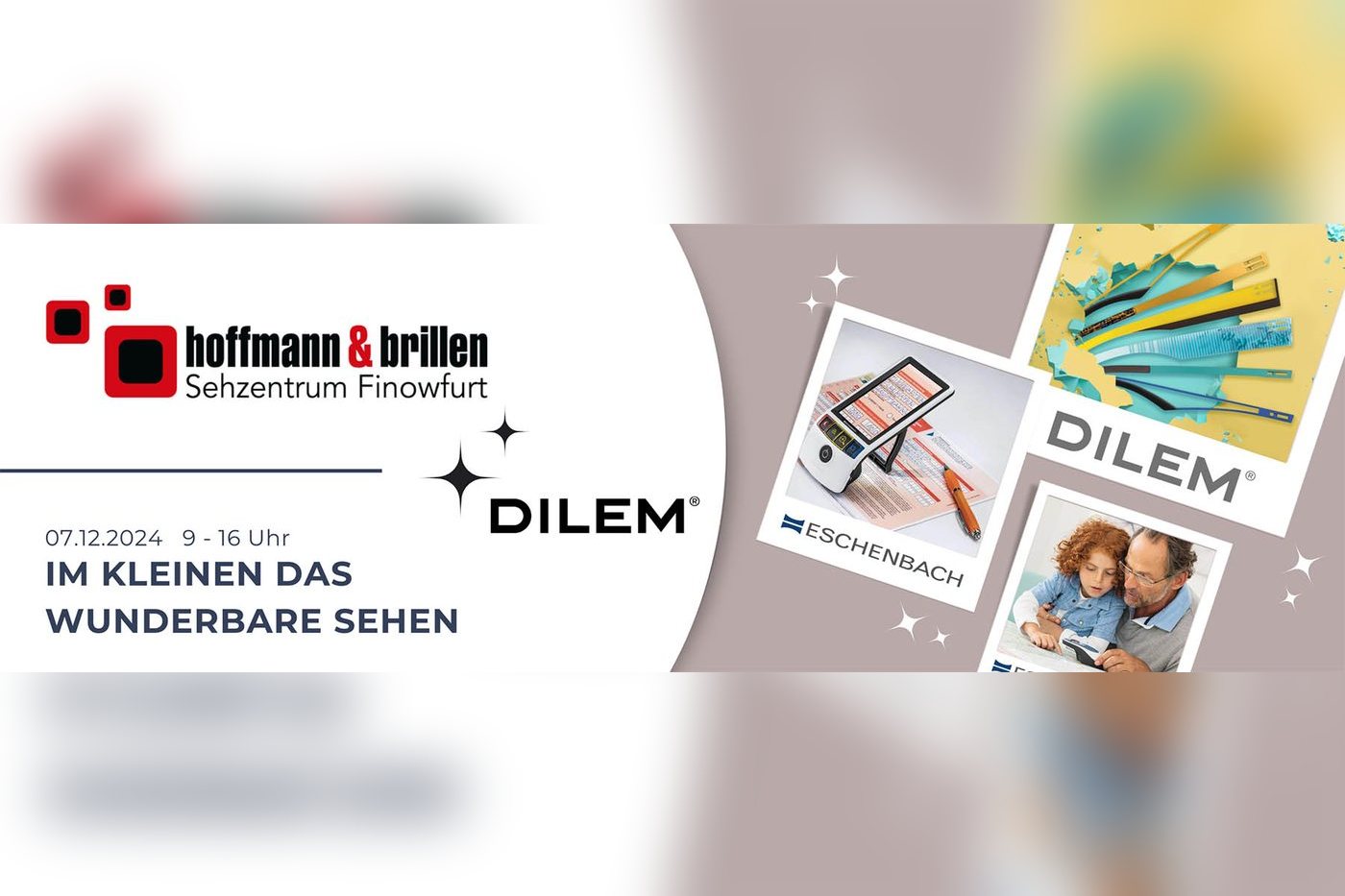Ankündigung Im Kleinen das Wunderbare sehen am 07.12.2024 im Sehzentrum Finowfurt mit Eschenbach und DILEM