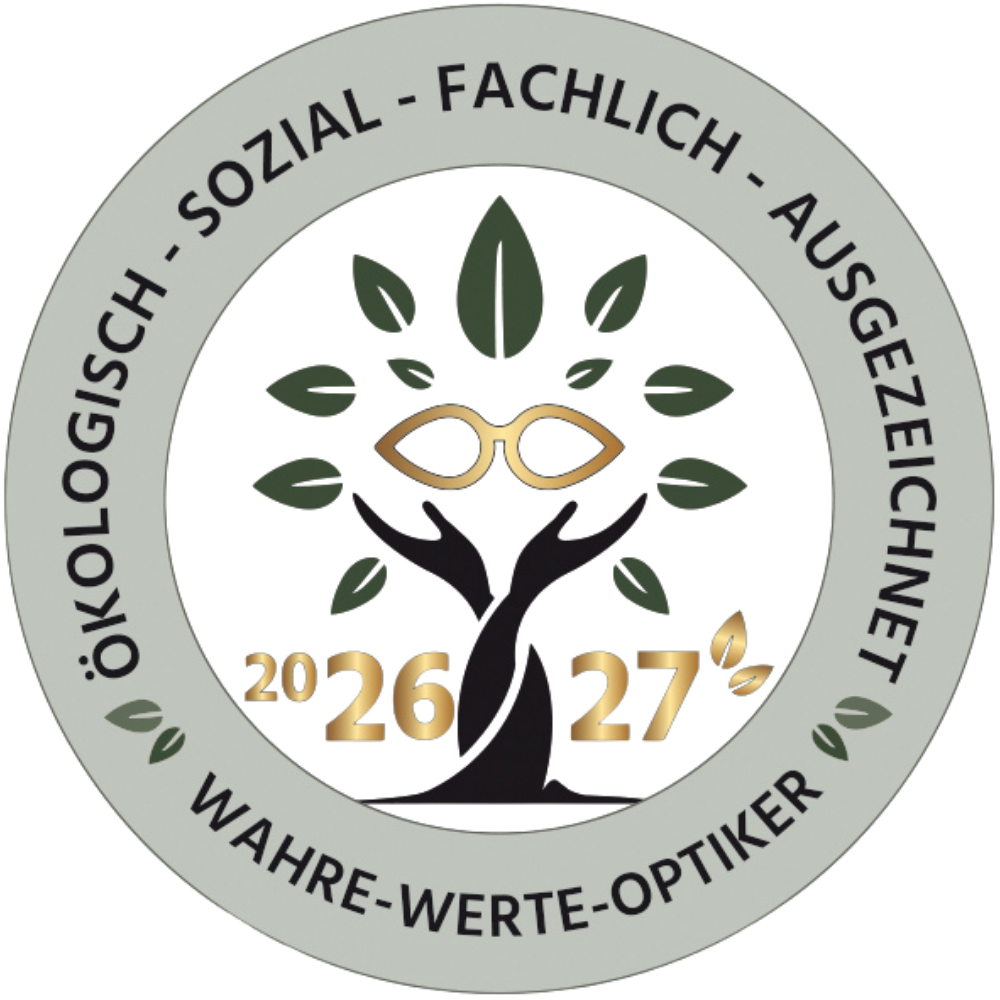 Siegel Wahre-Werte-Optiker, ausgezeichnet für ökologisches, soziales und fachliches Handeln